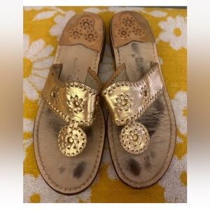 Jack Rogers Hamptons Thong Sandals Gold Leather Whipstich Women’s Size 9M